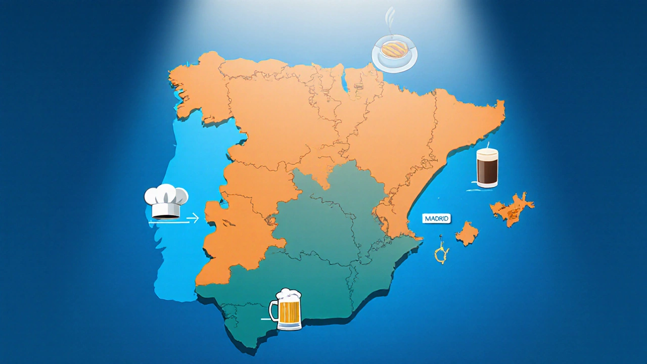 Mapa estilizado de España con tonos que indican salarios medios por comunidad.
