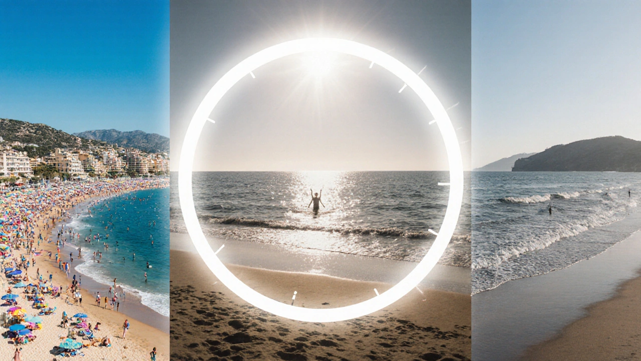 Comparación visual de las estaciones en las playas de Mallorca: verano, otoño e invierno.