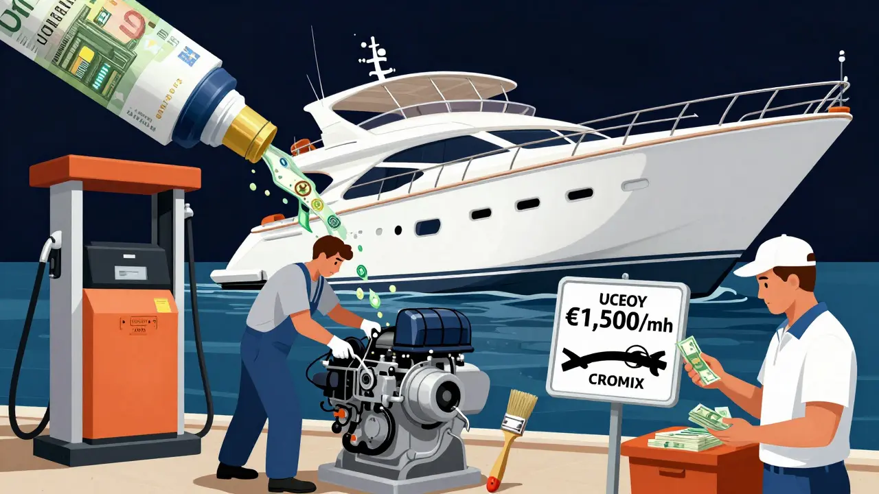 Desglose visual de los altos costos de mantenimiento de un yate en Ibiza.
