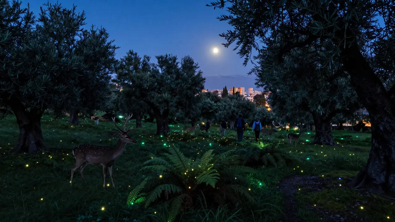 Atardecer salvaje en el bosque de la Casa de Campo con senderos iluminados