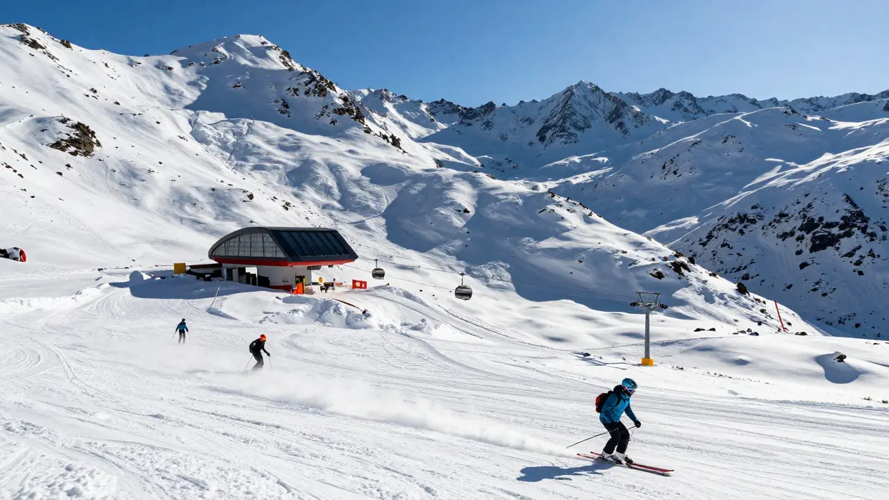 Estación de esquí en altura con remanentes de nieve en marzo