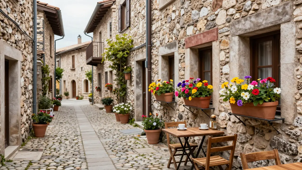 Callejuela florida y tranquila en el pueblo de Valldemossa