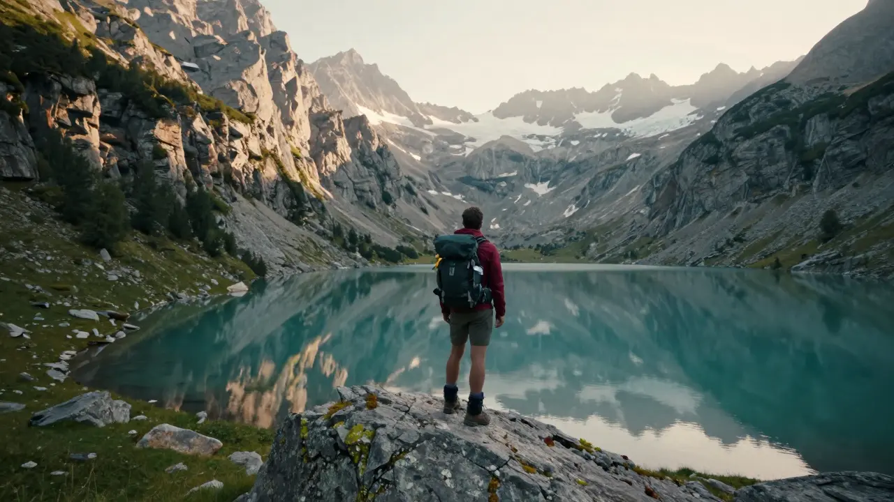 Senderista contemplando el Lago de Plan y el macizo del Monte Perdido