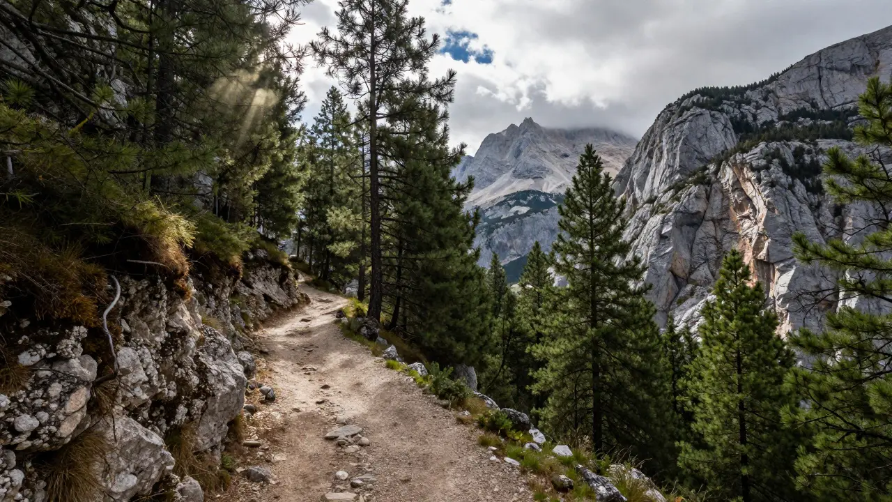 Sendero montañoso hacia el Parque Nacional de Ordesa rodeado de bosques
