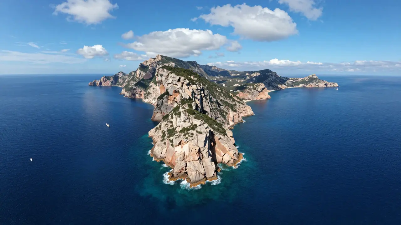 Vista aérea de las Islas Medes con acantilados rocosos y mar azul