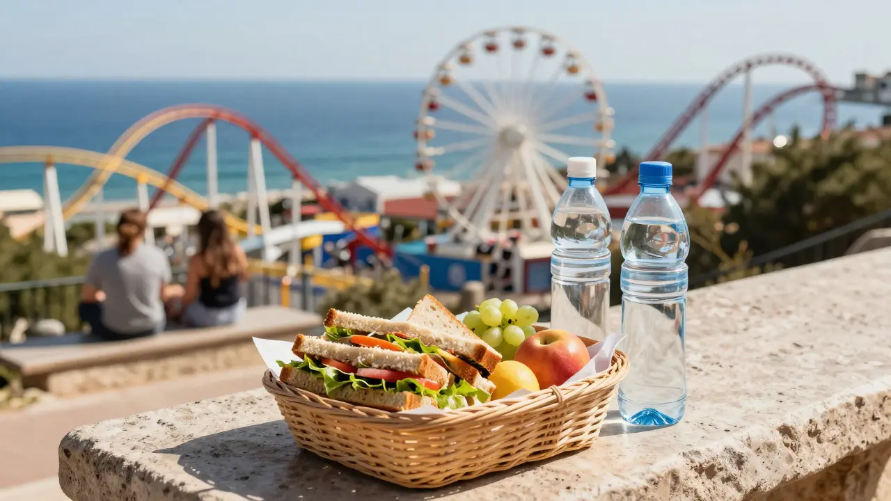Picnic con comida casera disfrutando de las vistas desde el mirador del Tibidabo
