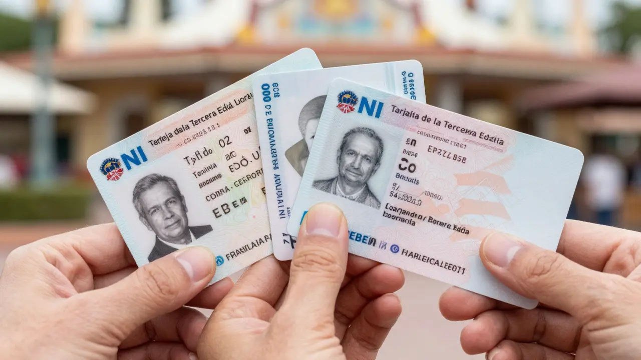 Primer plano de carnets de identidad y tarjetas de descuento españoles